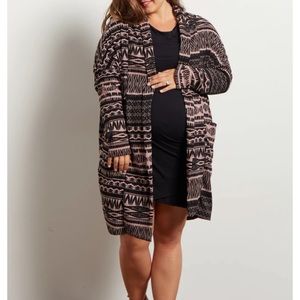 Mauve tribal print long knit cardigan-plus